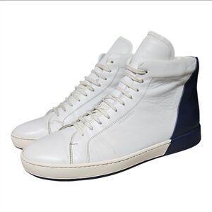 JIL SANDER | White and Navy Blue High-Top Men's Sneakers in Size EU 45 / US 11.5